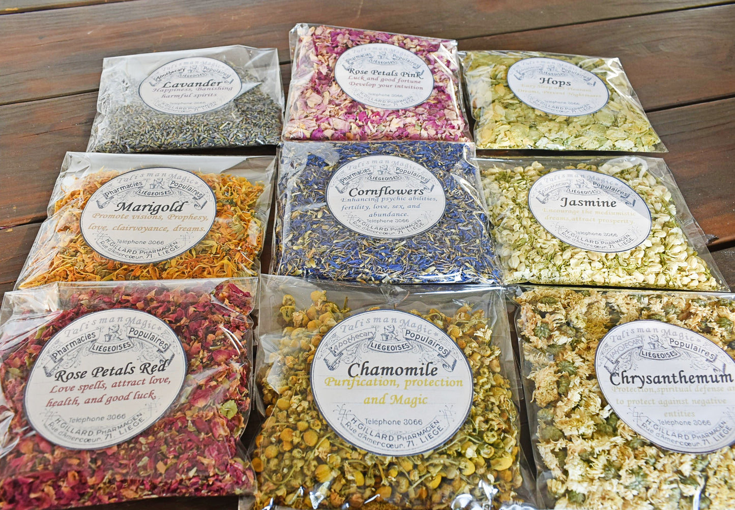 SET of TEN FLOWER BAGS ( dried flowers) 20 gr each one