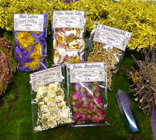 SET OF 5 FLOWERS Lotus ~ Chrysanthemum ~Rose Boutons ~ Honeysuckle ~White water Lilliy