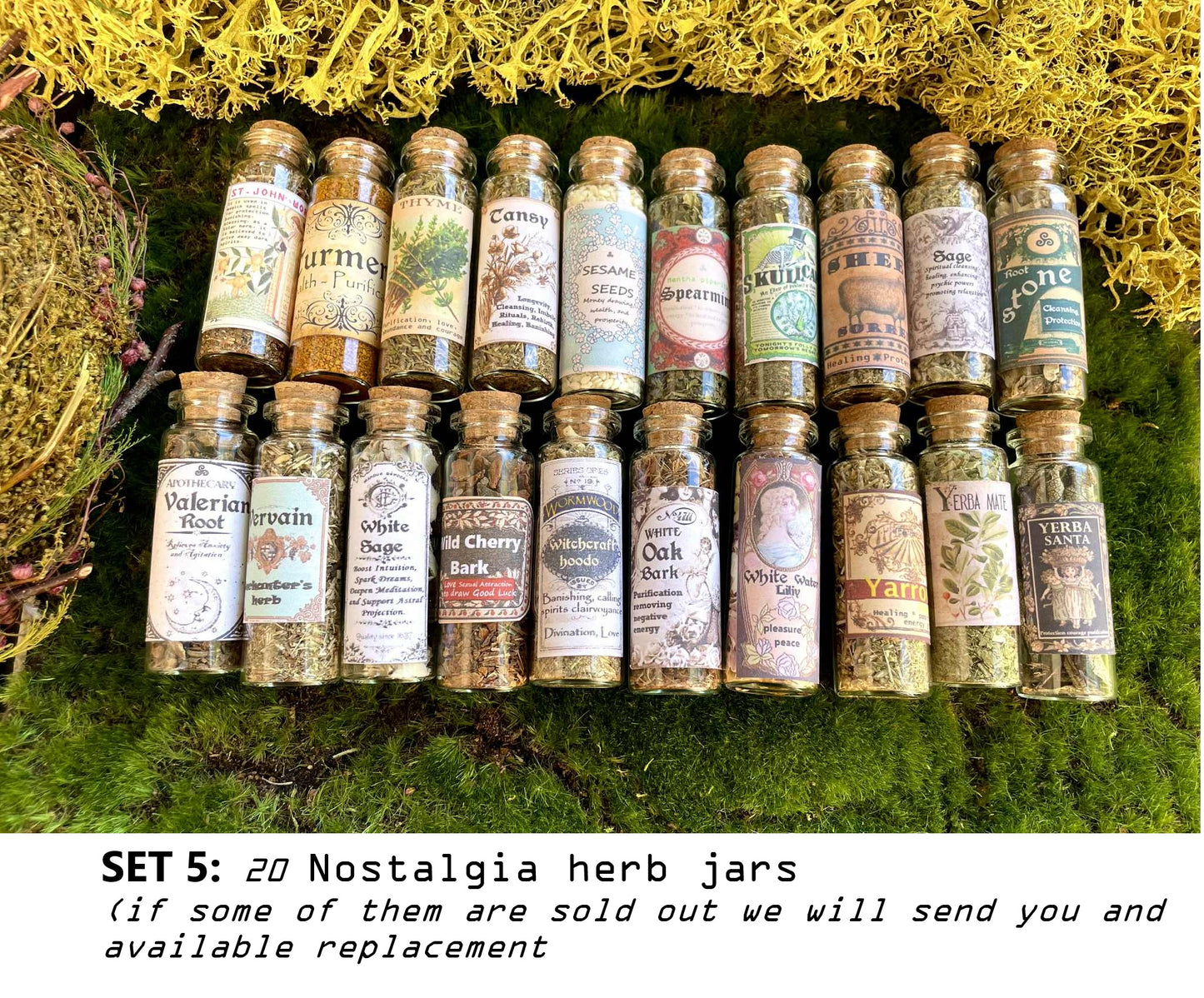 LOT HERBS JARS Nostalgia old labeled