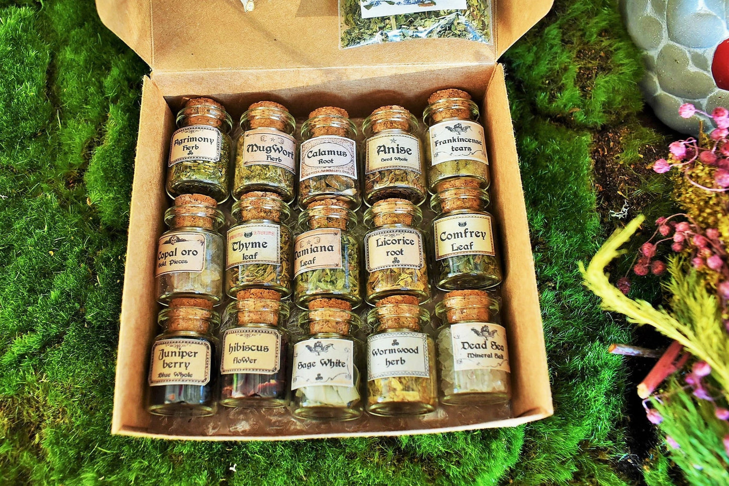 Miniature Apothecary Herb Set: 15 Mini jars Vintage Labeled