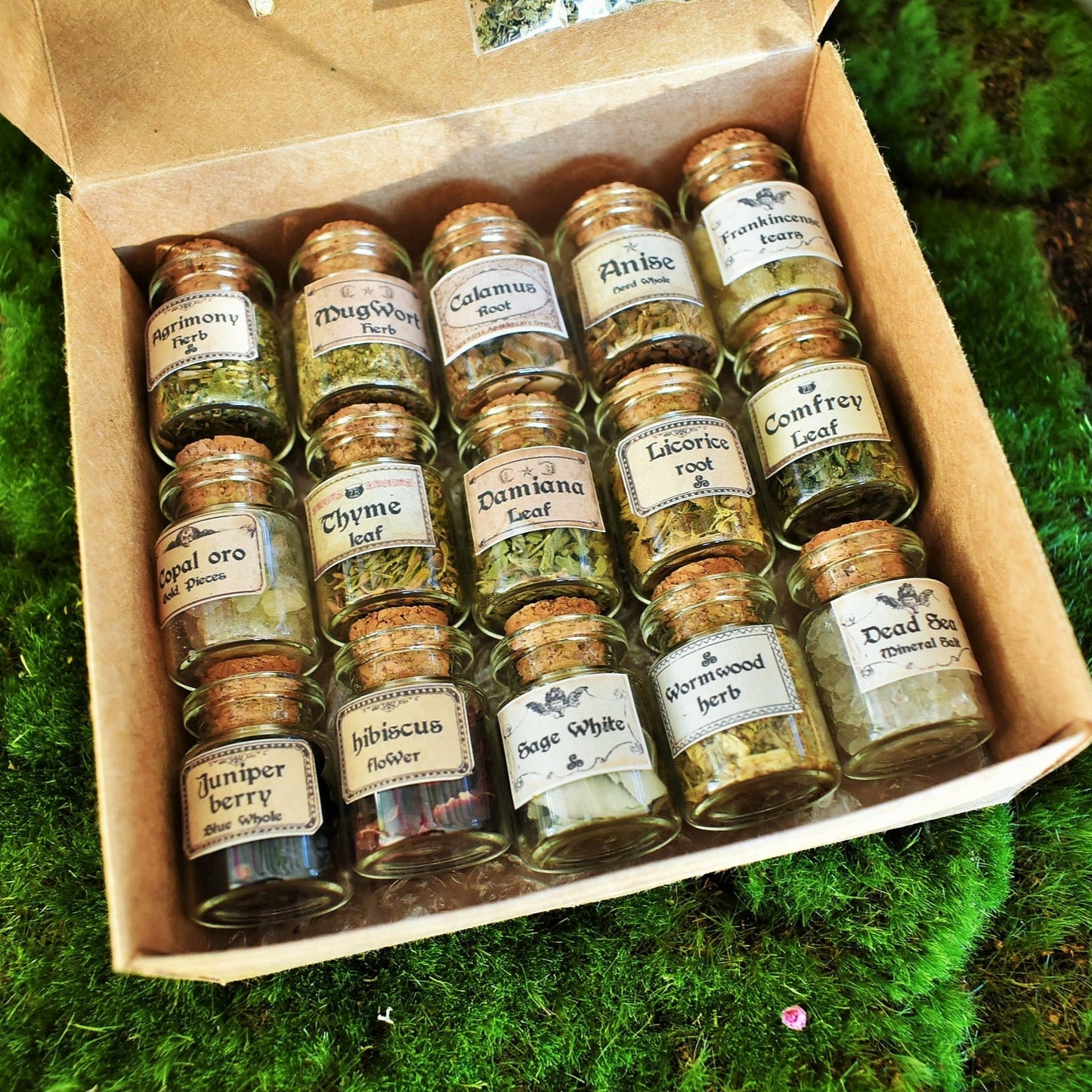 Miniature Apothecary Herb Set: 15 Mini jars Vintage Labeled