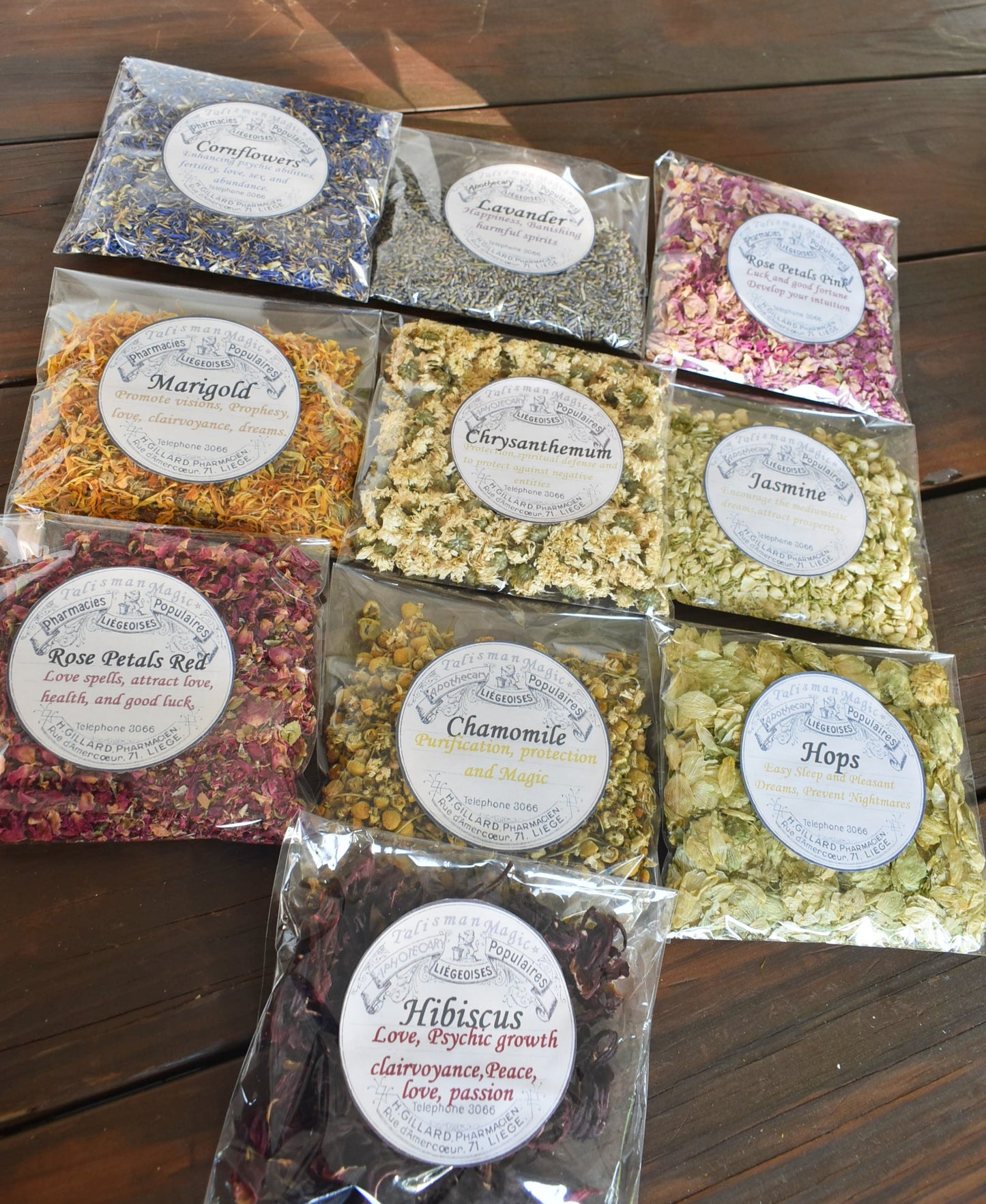 SET of TEN FLOWER BAGS ( dried flowers) 20 gr each one